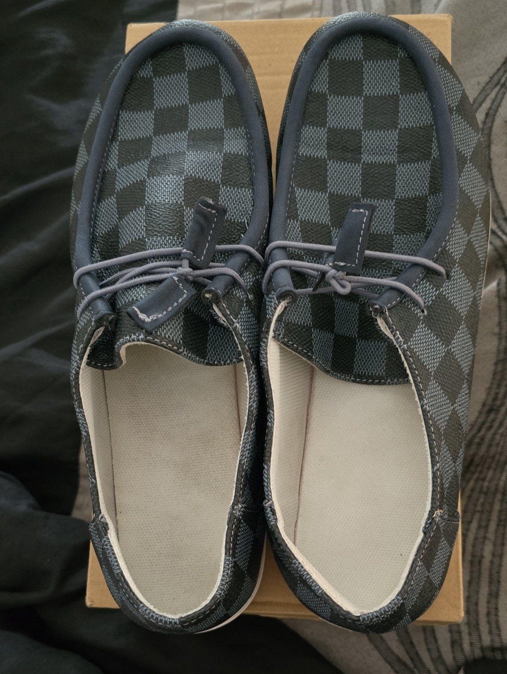 Women's Blue Checkered Slip-On Casual Shoes